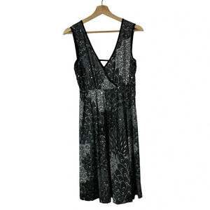 Dream Dance Y2K Black & White Printed Wrap Bust Knee Length Dress M